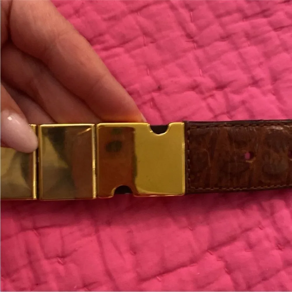 Nanny Brown genuine alligator/ gold metal Belt with Gold Buckle, L 30 inch